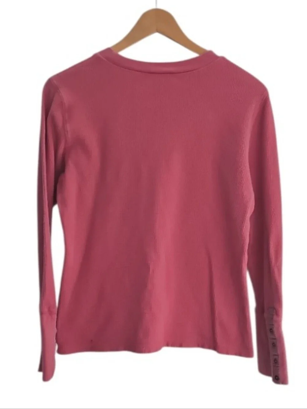 Sundance Cotton Waffle Knit Top Women L Rose Pink Snap Cuff Long Sleeve Shirt